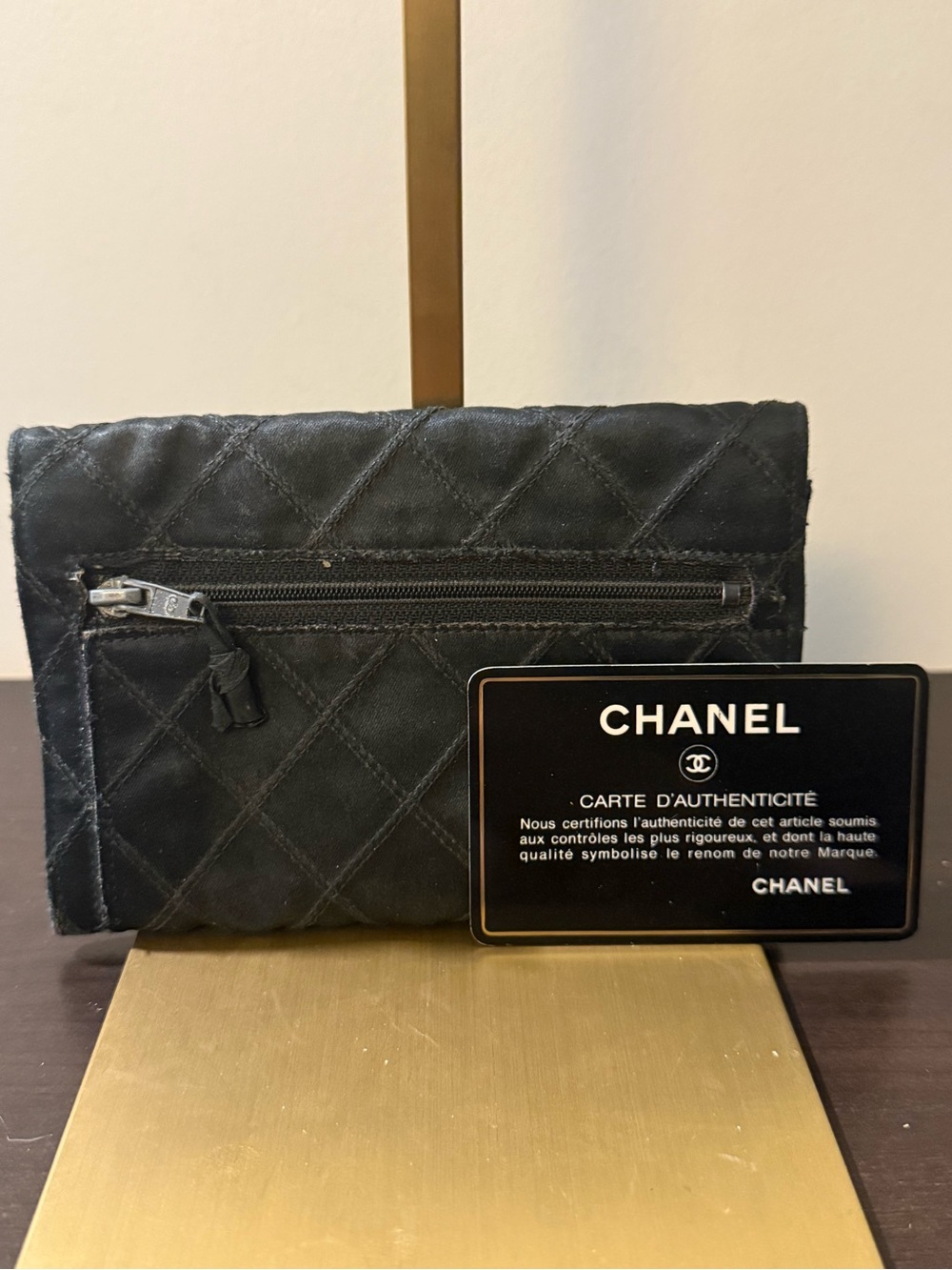 CHANEL Black Quilted Leather Zip Wallet with Authenticity Card - Picture 2 of 8